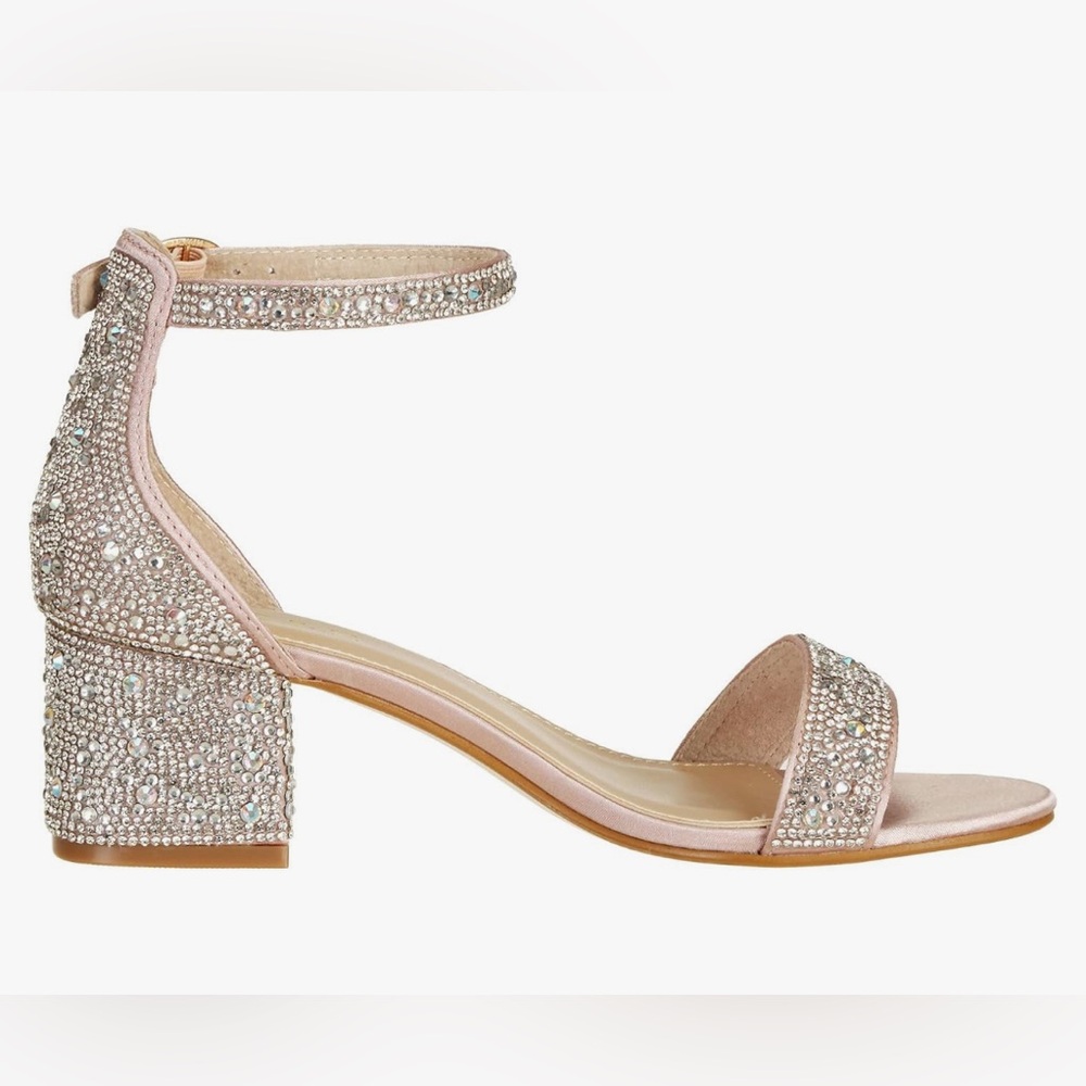 J's.o.l.e Women's Sparkly Open Toe Low Block Heel Rhinestone Dress Sandals, 6